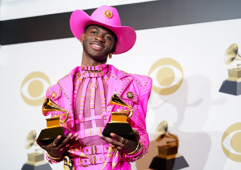 LOS ANGELES, CALIFORNIA - JANUARY 26: Lil Nas X poses in the press room with the awards for Best Music Video and Best Pop Duo/Group Performance during the 62nd Annual GRAMMY Awards at Staples Center on January 26, 2020 in Los Angeles, California. (Photo b