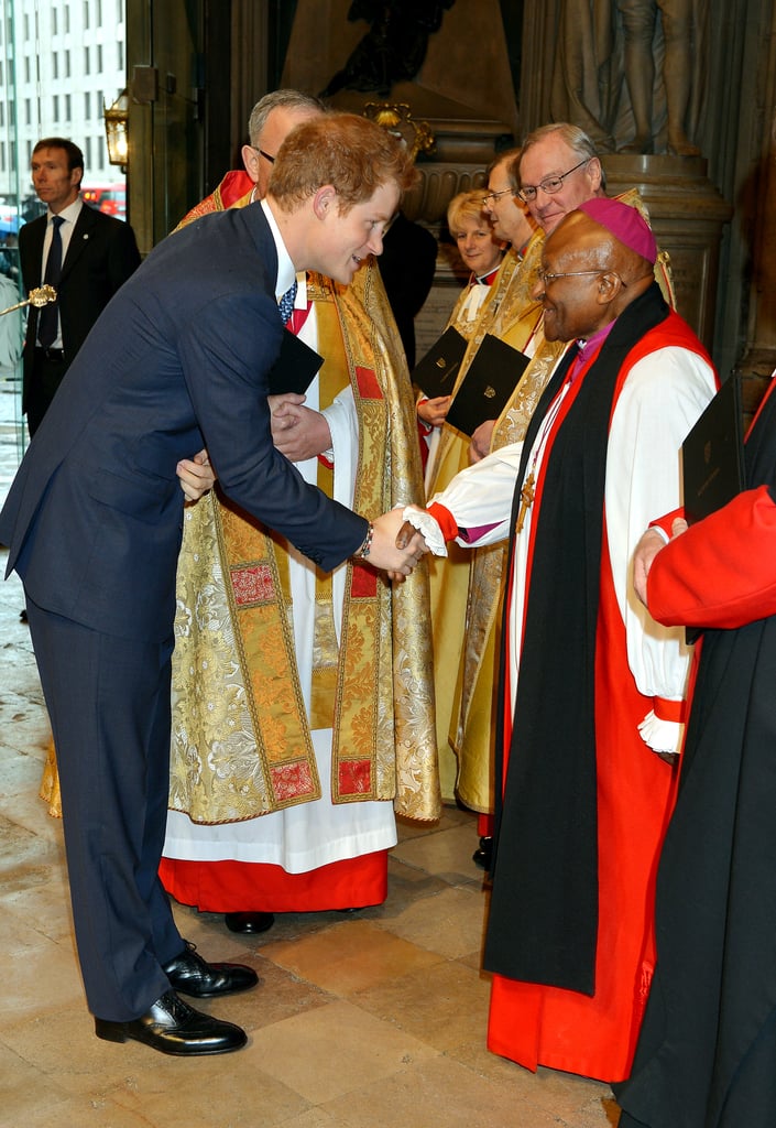 Earlier in the day, he attended a Thanksgiving Service for Nelson Mandela at Westminster Abbey, where he met Desmond Tutu. Keep reading for more pictures from Harry's royal visit.