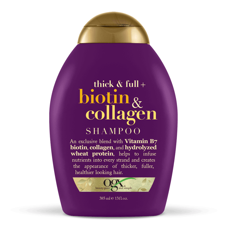 Najlepsze szampony w Walmart: OGX Thick & Full + Biotin & Collagen Volumizing Shampoo dla cienkich włosów