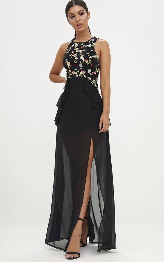 Pretty little thing black embroidered deals dress