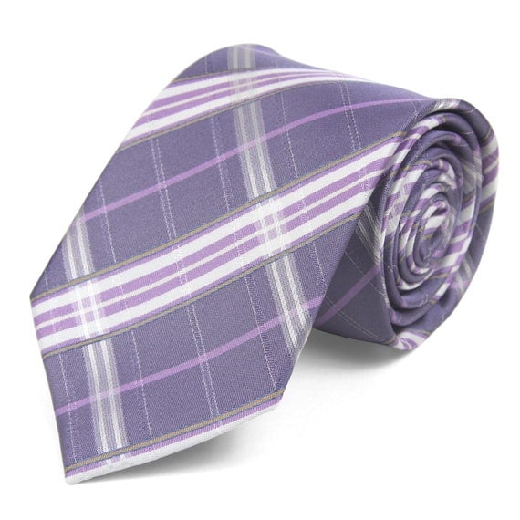 Light Purple Tartan Plaid Check Tie
