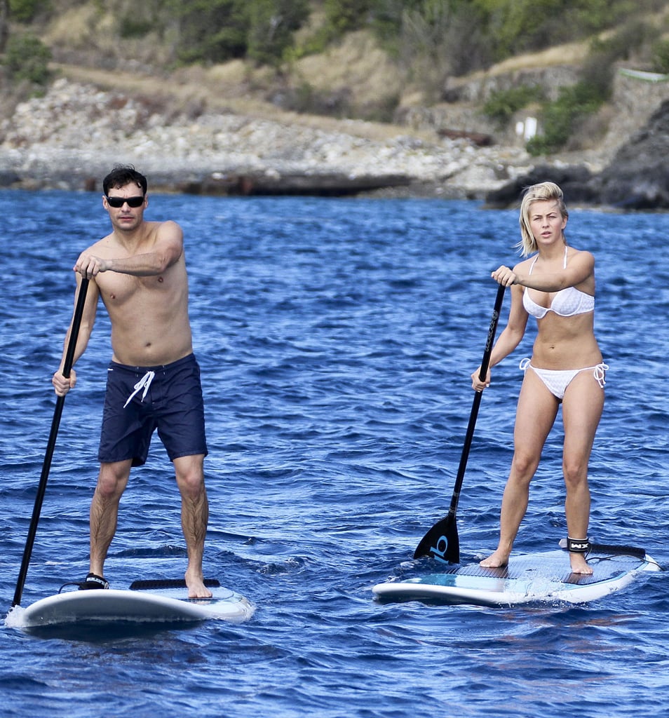 Bikini-clad Julianne and Ryan Seacrest showed off their paddleboard skills in St. Barts together in December 2012.