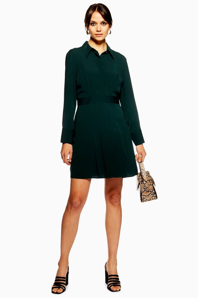 Pleated Mini Shirt Dress