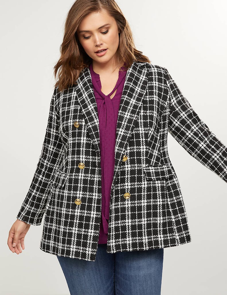 Lane Bryant Double Breasted Blazer — Plaid Tweed