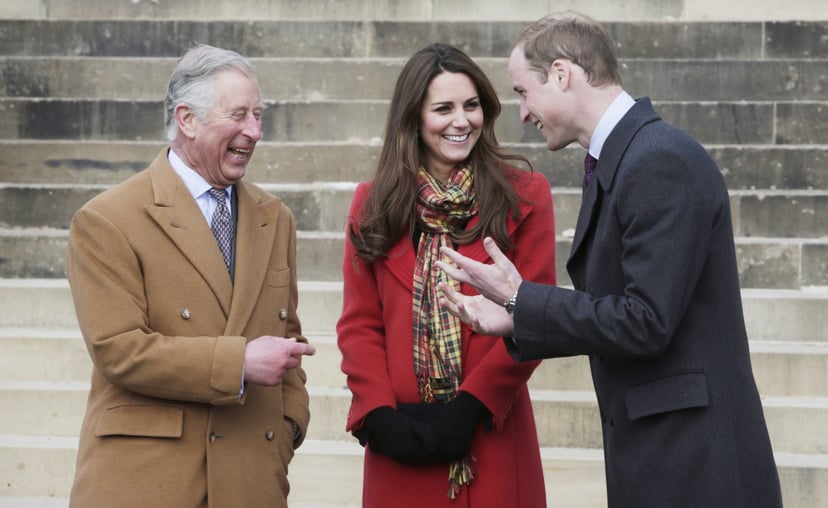 AYRSHIRE, UNITED KINGDOM- MARCH 05: Prince Charles, Prince of Wales, known as the Duke of Rothesay, Catherine, Duchess of Cambridge, known as the Countess of Strathearn, and Prince William, Duke of Cambridge, known as the Earl of Strathearn, when in Scotl