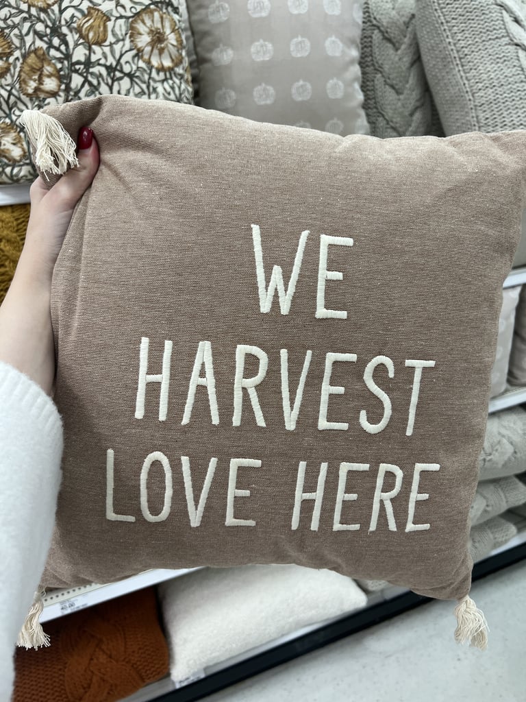 Heartfelt Decor: Embroidered 'We Harvest Love Here' Square Throw Pillow