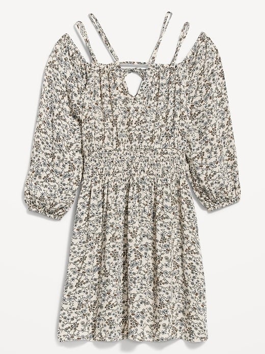 Old Navy Waist-Defined Floral Cold-Shoulder Cutout Smocked Mini Dress