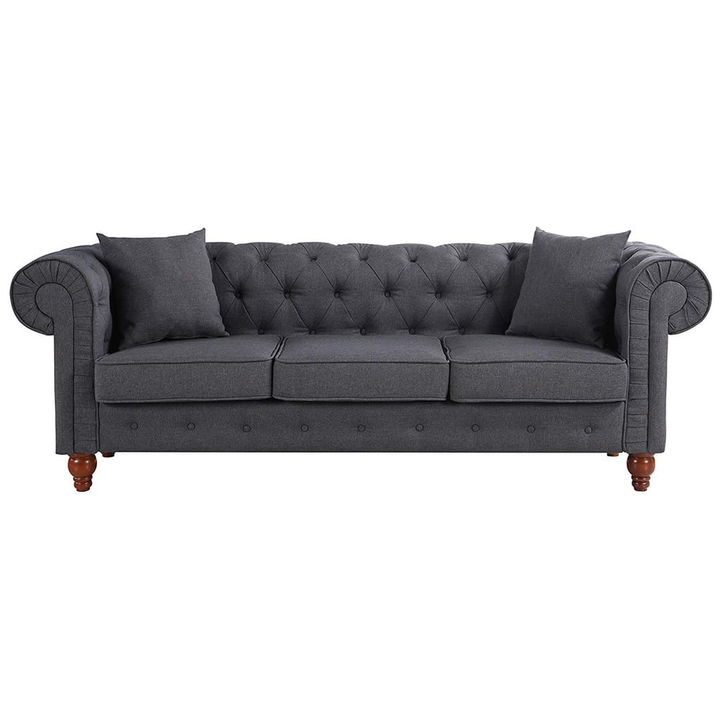 Divano Roma Furniture Linen Tufted-Button Chesterfield-Style Sofa