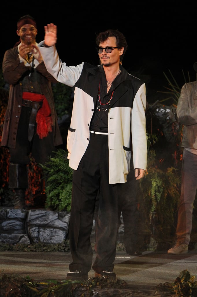 Johnny Depp waved to the Disneyland crowds at the premiere of Pirates of the Caribbean: On Stranger Tides in May 2011.