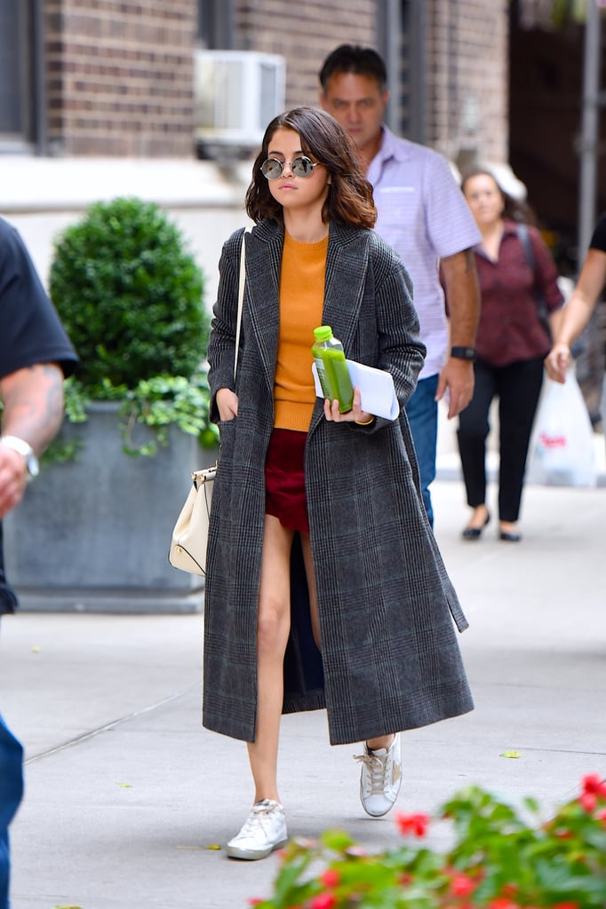 Selena Gomez's Orange Sweater and Red Skirt | POPSUGAR Fashion
