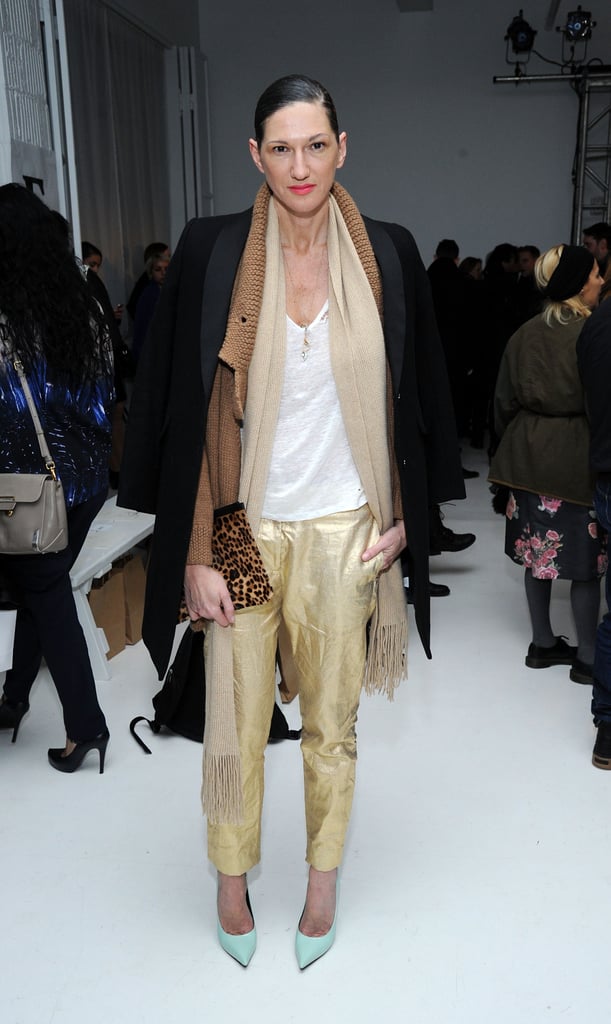 When you have a favorite, stick with it. Jenna picked another pair of gold pants for a Fall 2014 fashion show in NYC. When you have a favorite, stick with it. Jenna picked another pair of gold pants for a Fall 2014 fashion show in NYC.