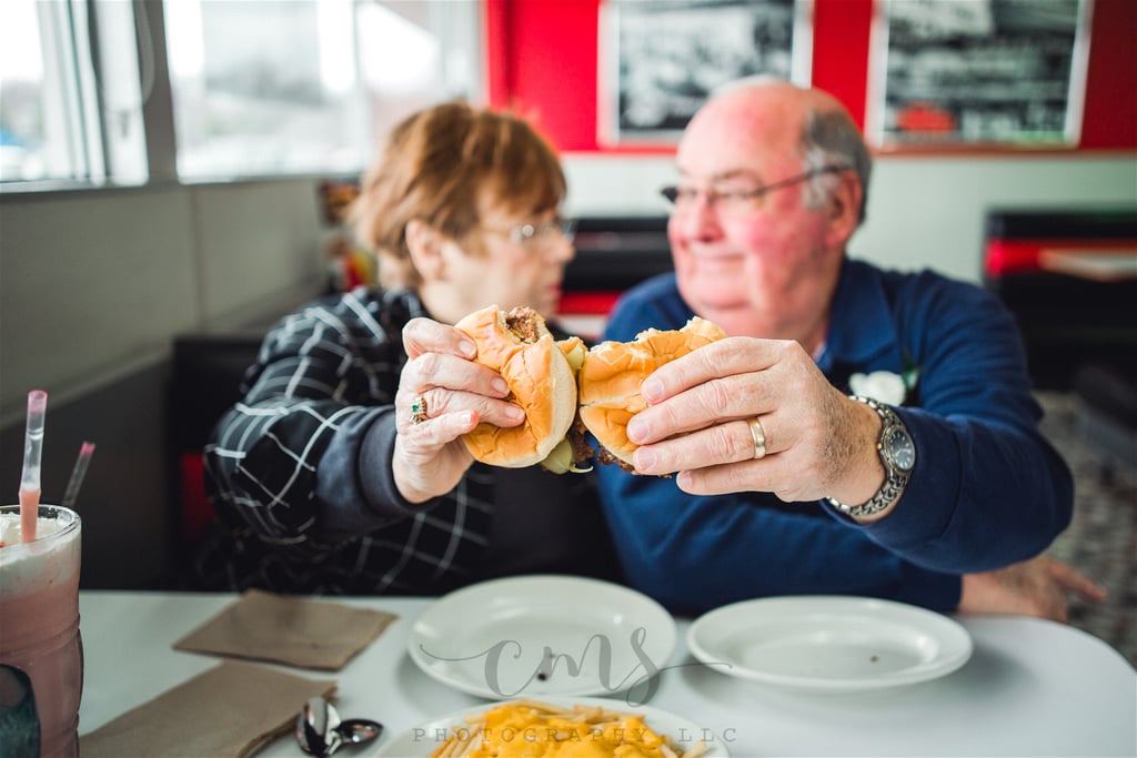 Courtney Stepp, a photographer from O'Fallon, MO, knew that her grandparents Fran and Elmer have the type of true love that can stand the test of time. So when the pair's 55-year anniversary rolled around, she decided to capture the beauty of their marriage in a photo shoot in the restaurant where the couple first met. Fran explained the exact moment she met Elmer in a blog post, and honestly, we're gushing:
 I first met my husband Elmer on a chilly rainy day in March of 1962. We met at the Rock Road Steak 'n Shake which is no longer there. Steak 'n Shake was a place where teenagers would meet, hang out and have fun. My friend and I were waiting to meet with some friends, when Elmer  who was in the next car was trying to get our attention. I rolled down the window and stared at him. Elmer said, "Your windshield wipers are squeaking miss." I proceeded with "no kidding" and further rolled up my windows. 
And although the exact restaurant that Elmer and Fran first exchanged glances at had closed down long ago, Courtney did the next best thing: she had the photo shoot done in the chain's nearest location. She told POPSUGAR how much taking the photos meant to her:
"They love to travel. I wanted to re-create a shoot that they can have for keepsake memories to show my children one day and to bring back the memories they had from the first time they met," she said, adding, "They mean so much to me and truly love and care for so many people. Because of them, I have been able to live an incredible life." 
Scroll through to see these two love bugs in action, milkshakes and all. 

    Related:

            
            
                                    
                            

            This Couple Had Their Wedding Photos Taken at Target, and Yes, We&apos;re Insanely Jealous!