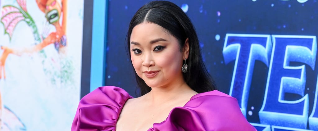 Lana Condor's Christian Siriano Purple Satin Corset Dress