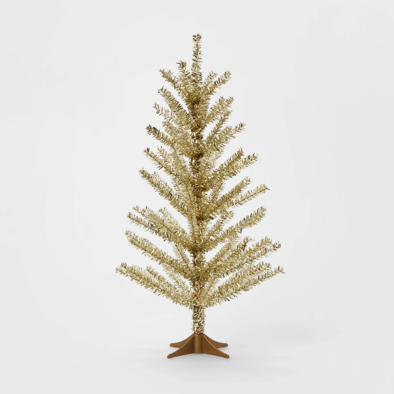 Gold Mini Unlit Tinsel Artificial Christmas Tree