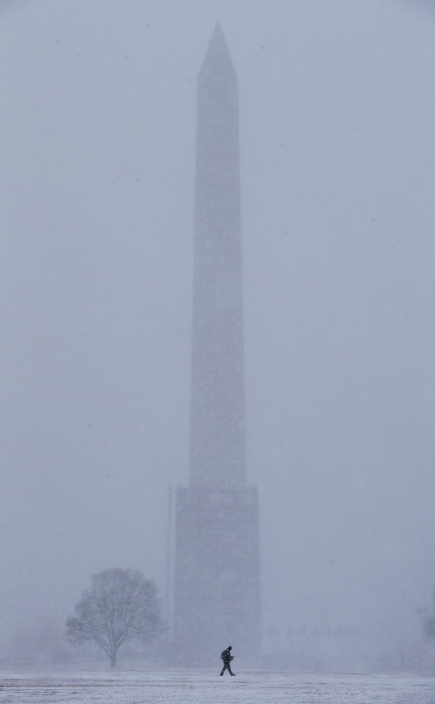 The Washington Monument could barely be seen during the Winter storm.