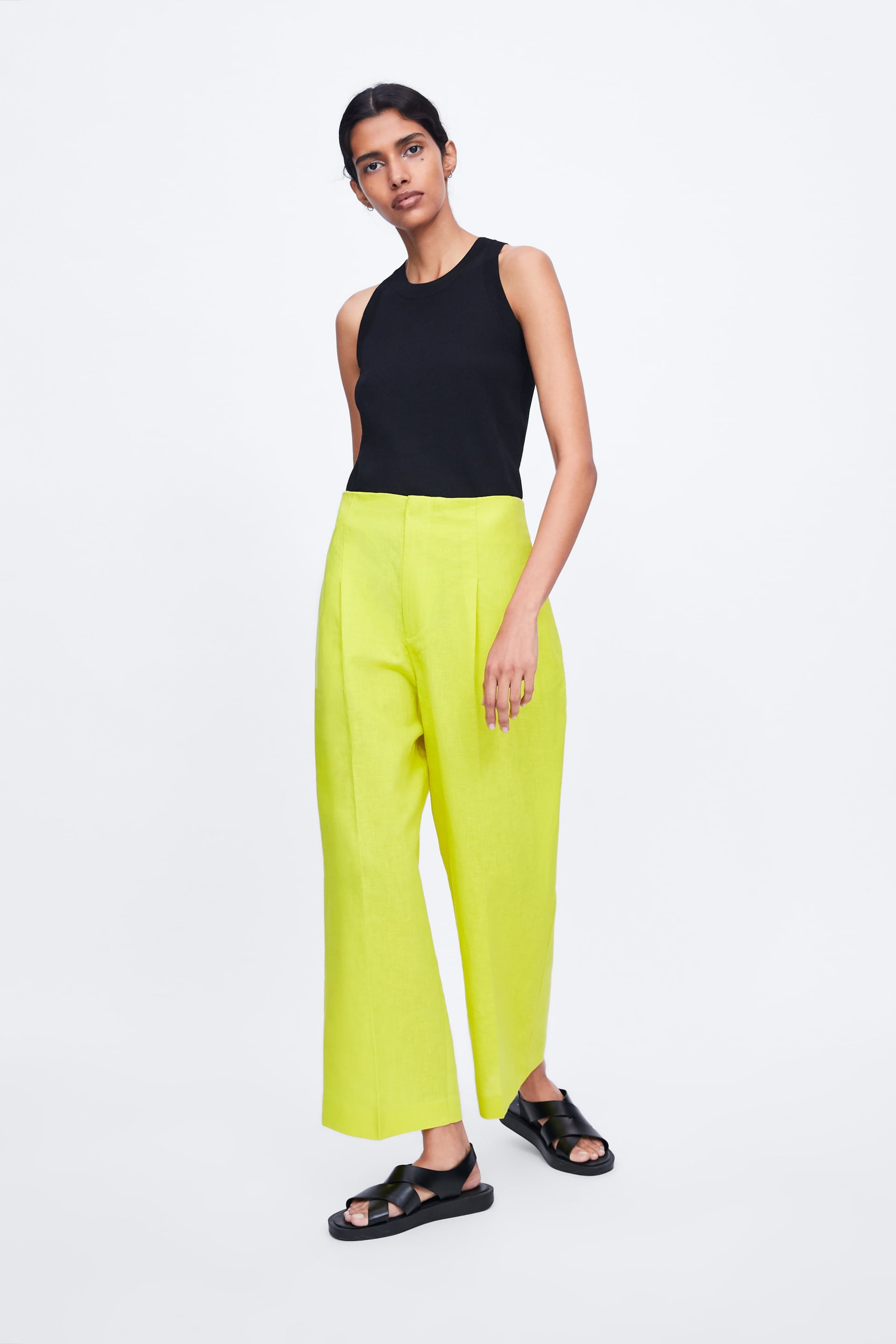 zara yellow wide leg trousers