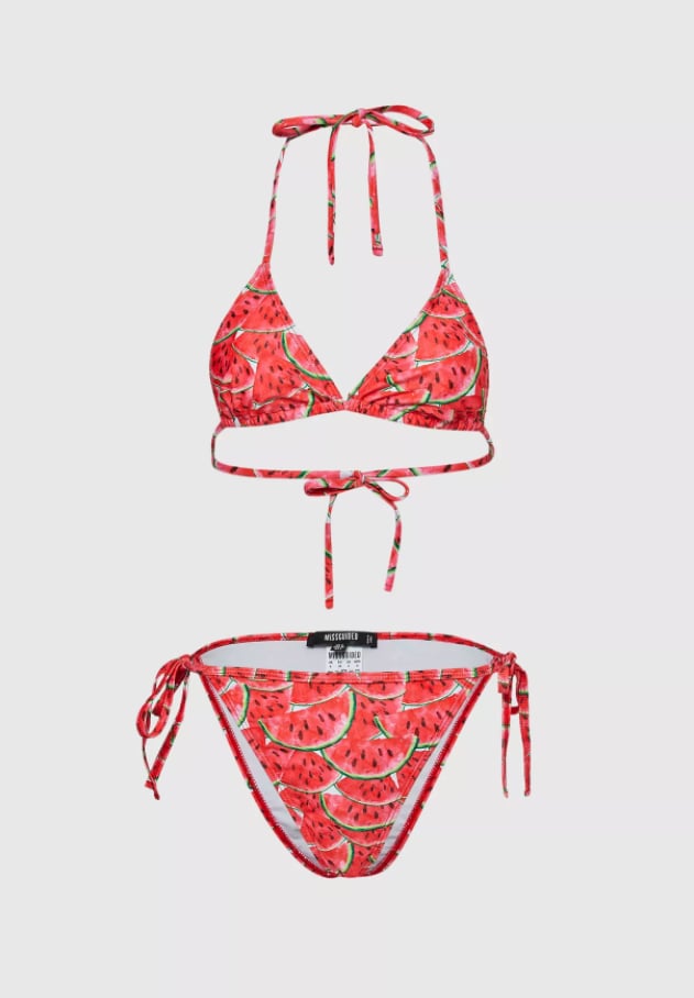 Missguided – Watermelon Triangle Bikini Top & Tie Side Bottom
