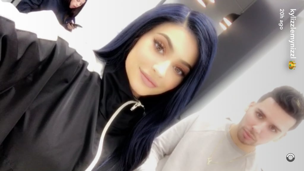 Kylie Jenner has tried out just about every hair colour under the rainbow. From mint green, to bright turquoise, and even rose gold, there is no shade too dramatic for the 19-year-old lip kit mogul. Now, Kylie has taken a style from her past and debuted a deep navy blue look on Snapchat, repurposing a wig that she wore about a year ago.
Before heading to New York for Fashion Week and the opening of her new pop-up shop, Kylie hinted at a secret project alongside celebrity hairstylist and wig master TokyoStylez while donning this stunning midnight blue wig. Kylie flaunted her new look on Snapchat, of course, finding the best light to capture the gorgeous colour. It's the perfect look for Winter and we can't wait to see what she was shooting while rocking this electric style.
Keep reading to see photos of Kylie's navy blue 'do, and then, check out these 25 midnight-blue hair ideas to inspire your next look.

    Related:

            
            
                                    
                            

            Kylie Jenner&apos;s New Hair Proves That the Rose Gold Trend Is Here to Stay