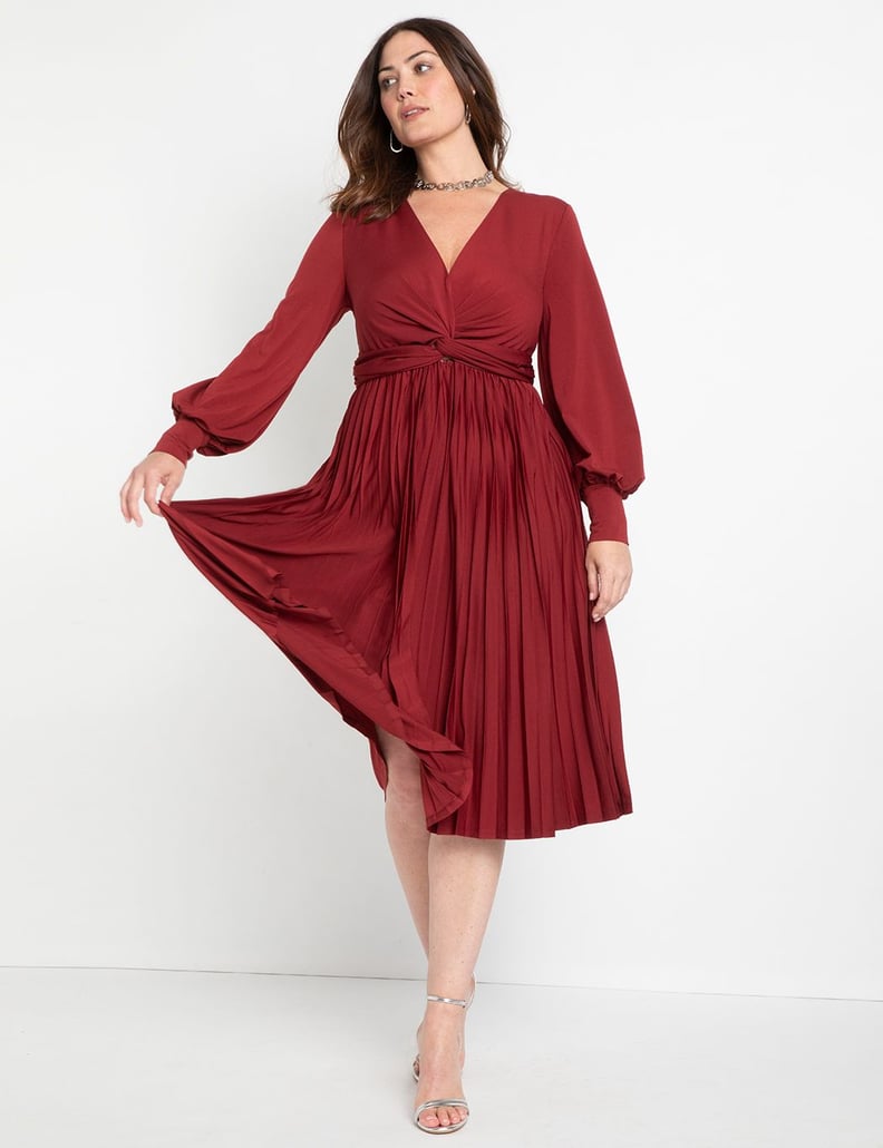Red With a Twist: Eloquii Knot Front Pleated Skirt Dress