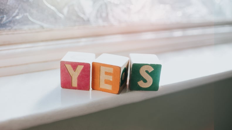 'Yes' spelt out in blocks