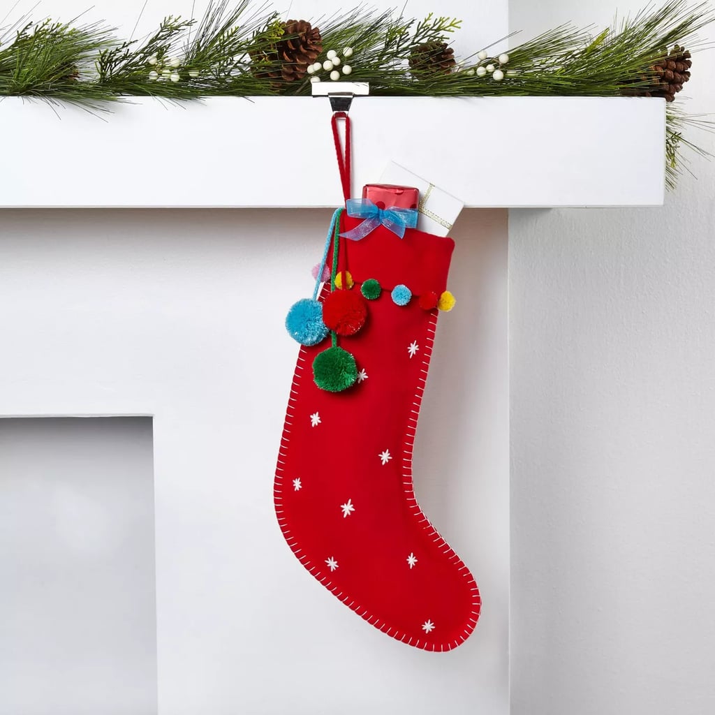 Target Felt Snowflake Christmas Stocking Red With Multicolored Pom-Pom