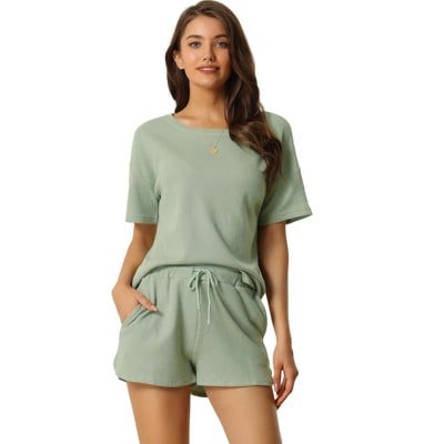 Cheibear Women's Casual Pullover Short Sleeve Sleepshirt with Shorts Jogger