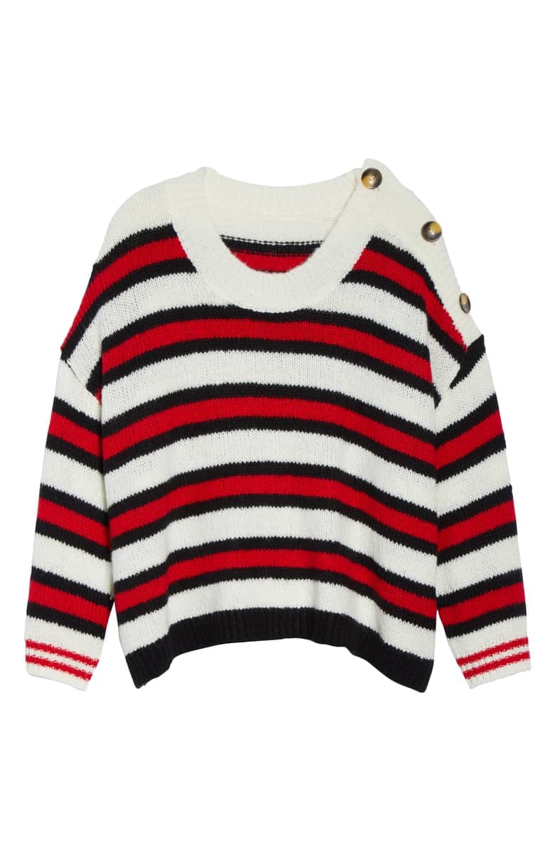 BP Button Shoulder Stripe Sweater