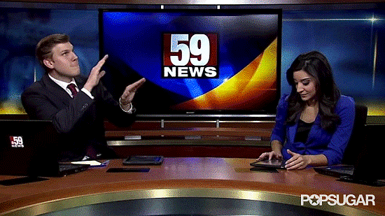 This news anchor getting down during commercial break.