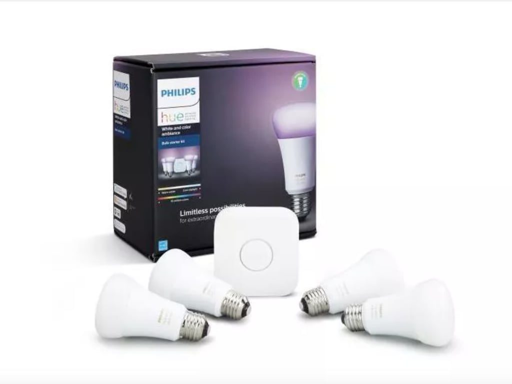 Philips Hue 4pk White and Colour Ambiance A19 LED Smart Bulb Starter Kit