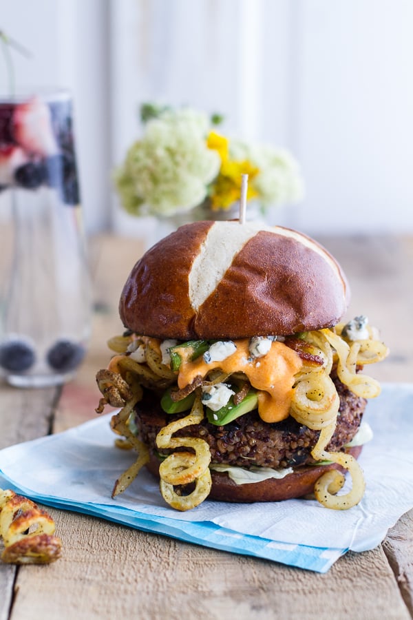 Buffalo-Blue Cheese Black Bean Burgers With Curly Fries