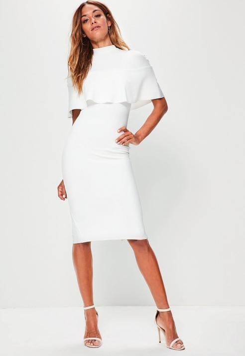 Missguided White Frill Overlay Shoulder Midi Dress