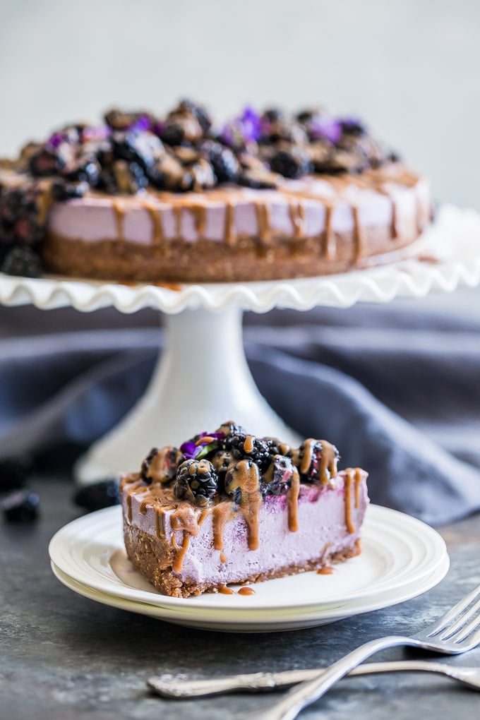 No Bake Caramel Blackberry Cheesecake