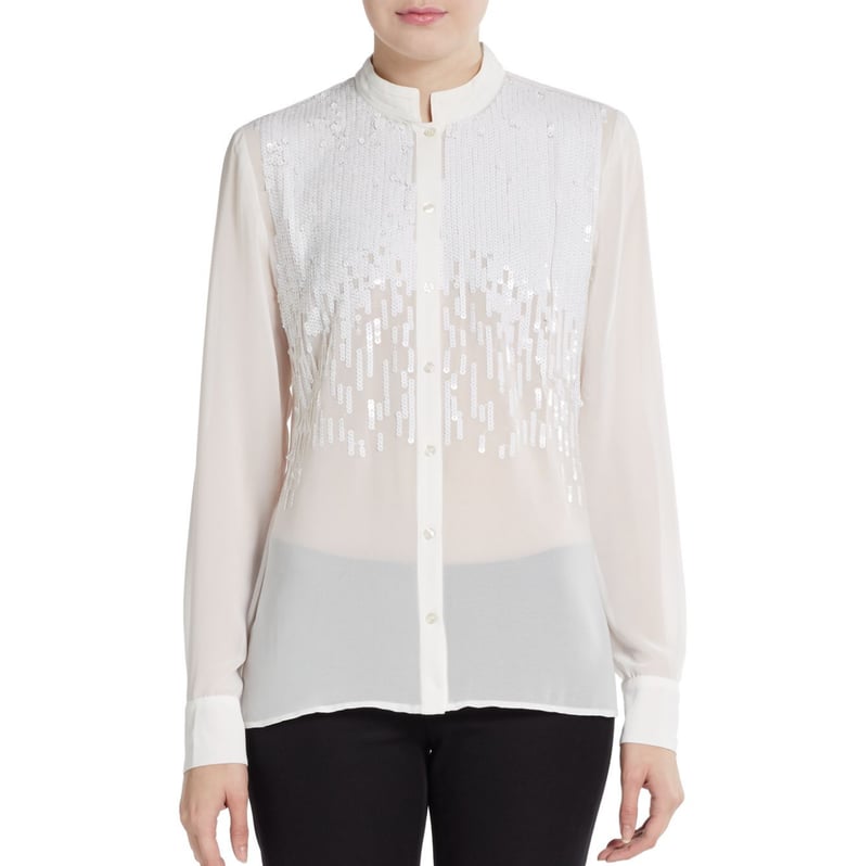 Carmen Carmen Marc Valvo Sequined Mandarin Collar Blouse