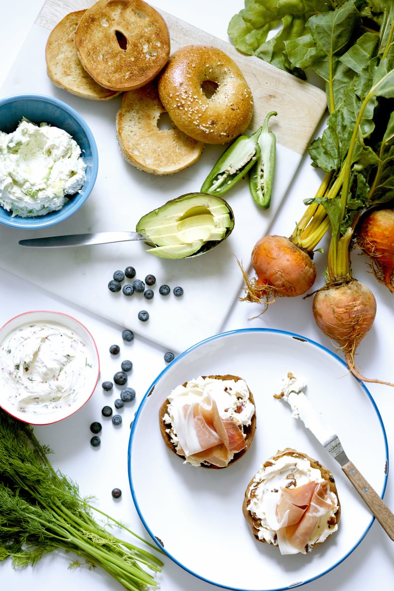 Bagel With Date Cream Cheese and Prosciutto