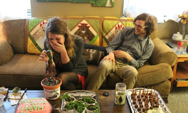 Yep, he went there. "No earmuffs necessary," said the birthday girl. "That's him laughing at how surprised I was."