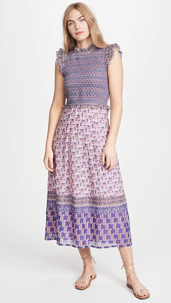 sea smocked sequin midi gown