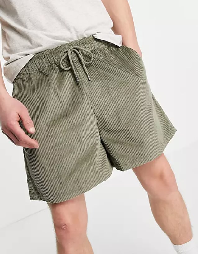 ASOS Design Wide Leg Cord Shorts in Khaki