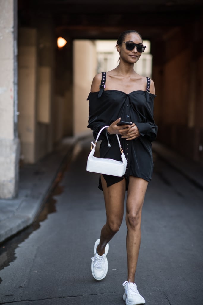 Jourdan Dunn Arrived at the Off-White Show in a Black Off-the-Shoulder Dress