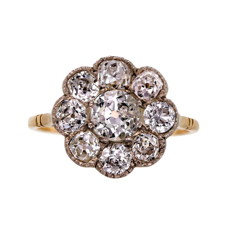1stdibs Victorian Diamond and Yellow Gold Cluster Ring
