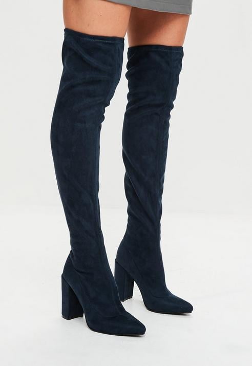 navy blue suede over the knee boots