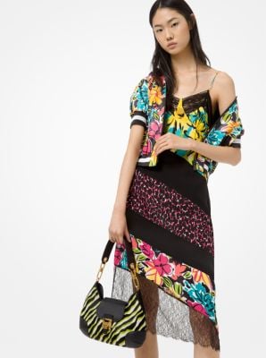 Michael Kors Collection Mixed-Print Silk-Georgette and Lace Slip Dress