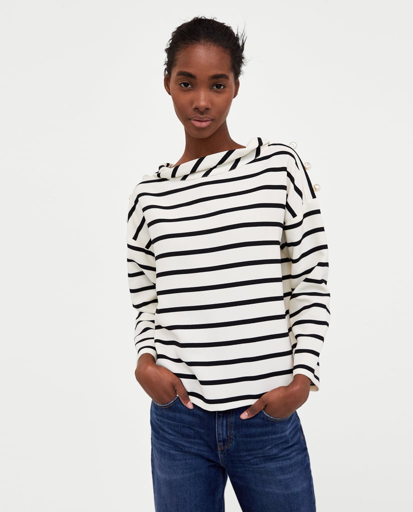 Zara Striped Top With Faux Pearls