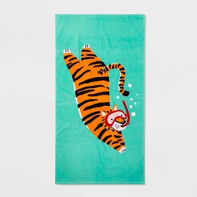 Sun Squad Snorkeling Tiger Printed Beach Towel