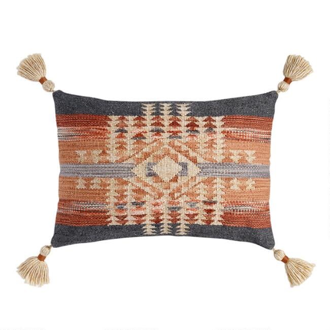 Gray Evil Eye Embroidered Small Lumbar Pillow Bohemian Decor