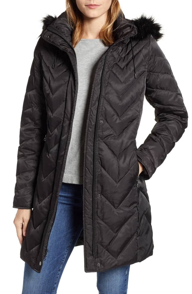Marc New York Matte Satin Chevron Faux Fur Trim Coat | Winter Clothes on Sale | POPSUGAR Fashion 