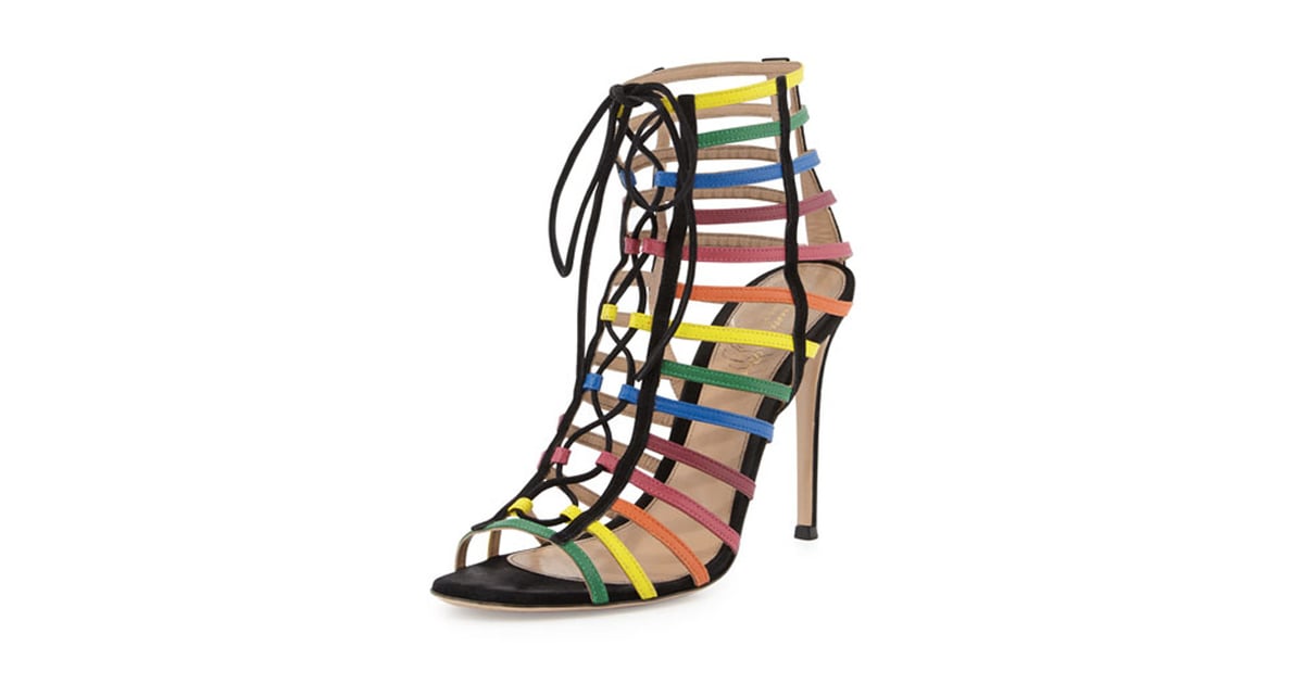 Gianvito Rossi x Mary Katrantzou Rainbow Strappy Suede Caged Sandals ...