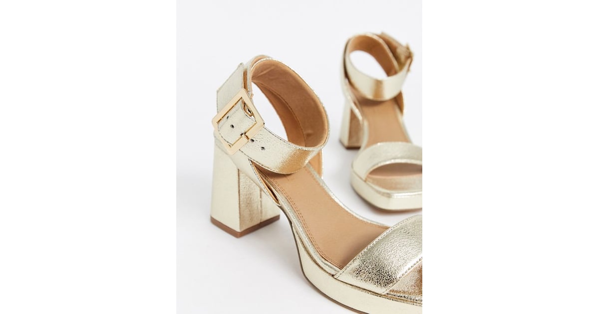 Alternative ASOS Design Hopscotch Platform Heeled Sandals in Metallic