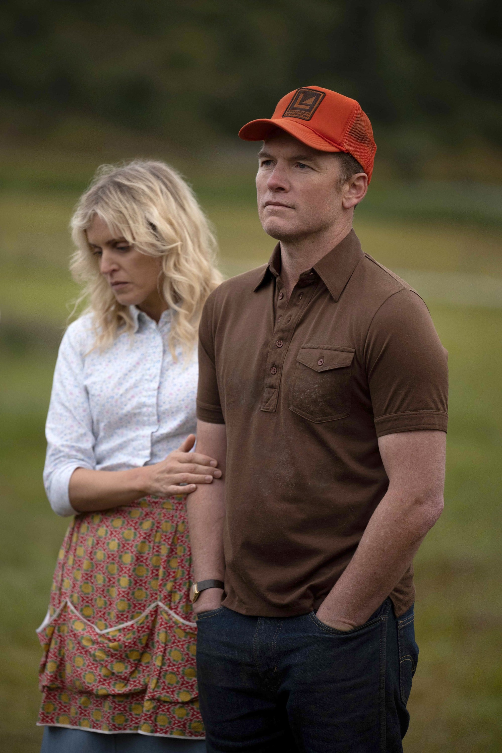 UNDER THE BANNER OF HEAVEN, from left: Denise Gough, Sam Worthington, Why God Was Love', (Season 1, ep. 101, aired April 28, 2022). photo: Michelle Faye / FX on Hulu / Courtesy Everett Collection