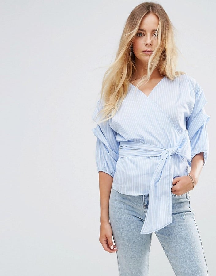 Miss Selfridge Stripe Puff Wrap Blouse