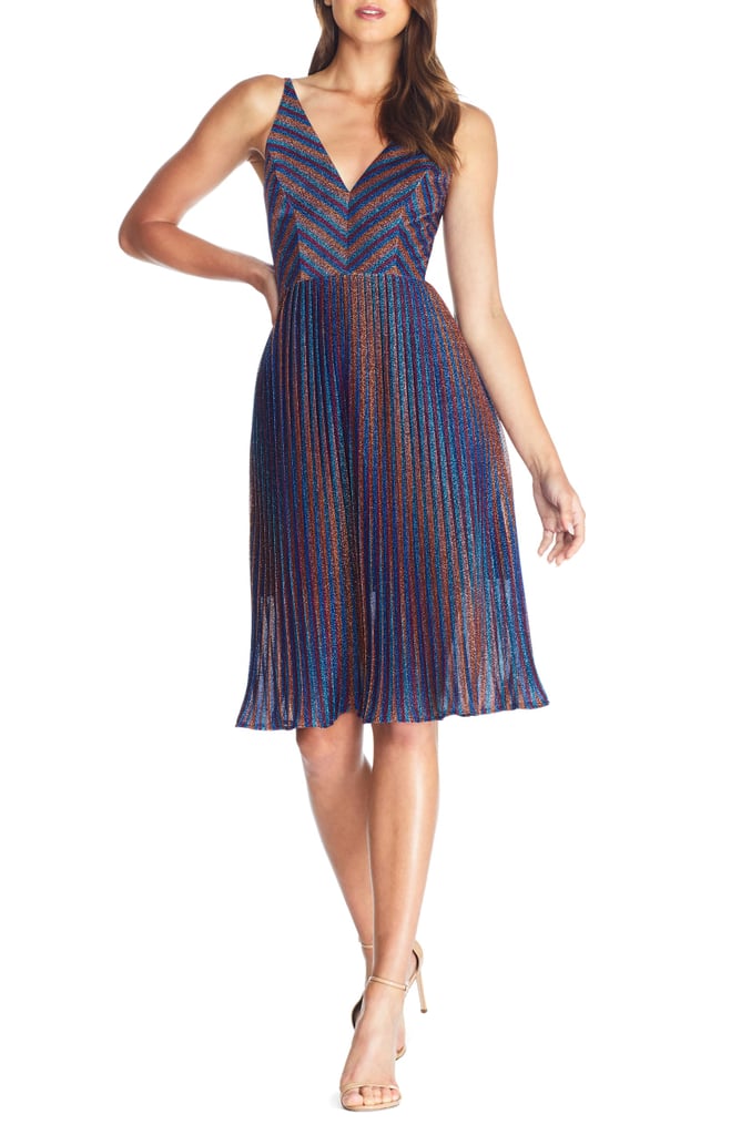 Dress the Population Haley Metallic Stripe V-Neck Cocktail Dress